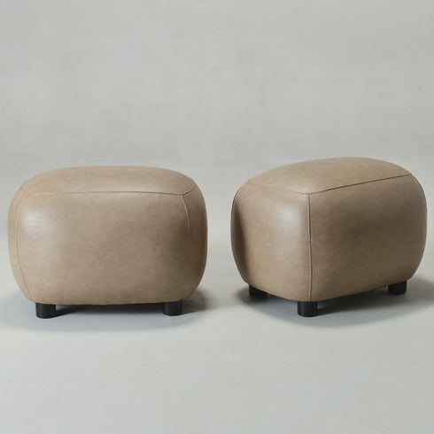 Elmer Faux Leather Ottoman – Round Khaki Ottoman | Decorative Ottoman | Kinwell Furniture | Modern Faux Leather Furniture